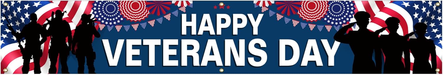 Happy Veterans Day Banner 120 x 20 inch Independence Day Memorial Day Backdrop Flag Banner Thank You Veterans Outdoor Decorations for Home Party - Image 3