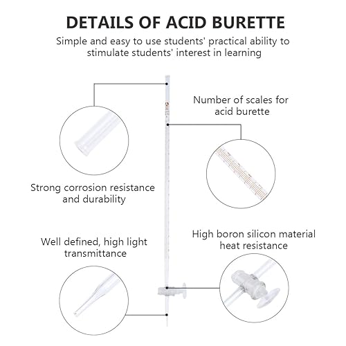 Miniatura 2 de POPETPOP 1pc Burette Chemistry Glassware Instrument Glass Liquid Containers Straight Borosilicate Buretors Equipment Keys Titrating Acid Titration