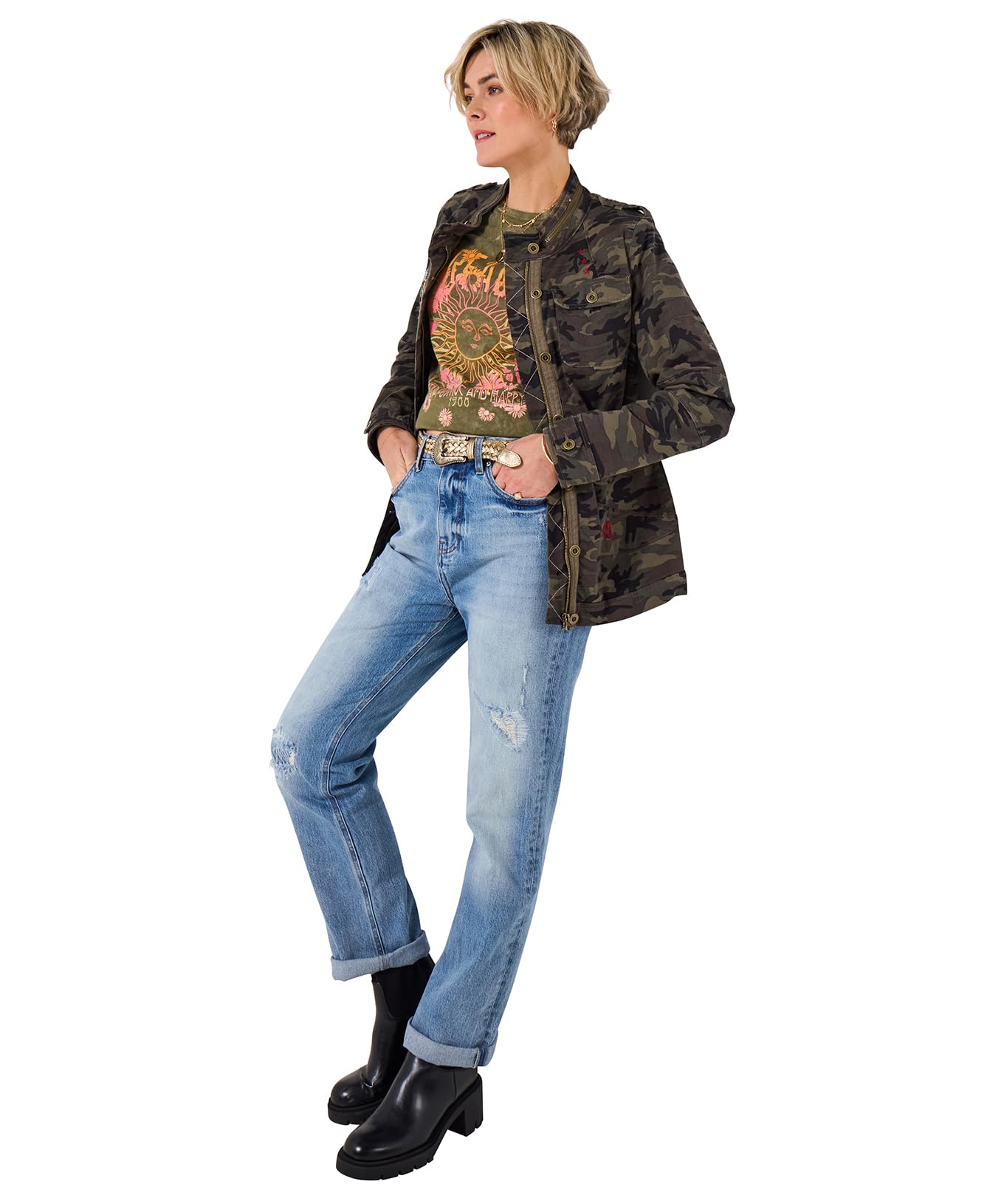 Joe Browns Female Relaxed Fit Camo Jacket, Regular, Green, UK 12
