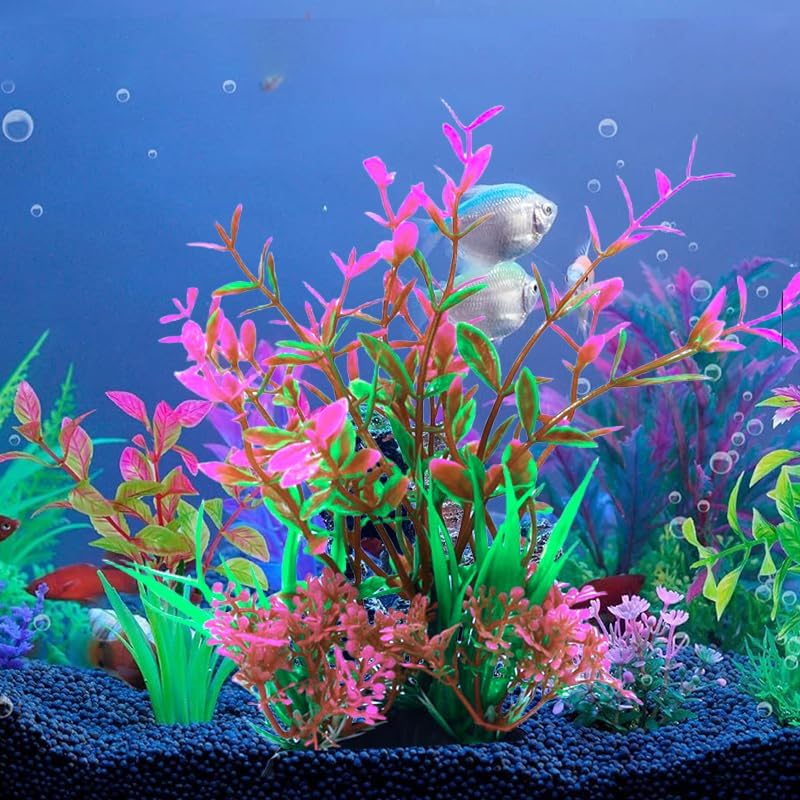 Decorações de aquário de peixes, decoração de aquário de plástico durável e elegante, acessórios de tanque fáceis de instalar planta artificial (multicolorida)