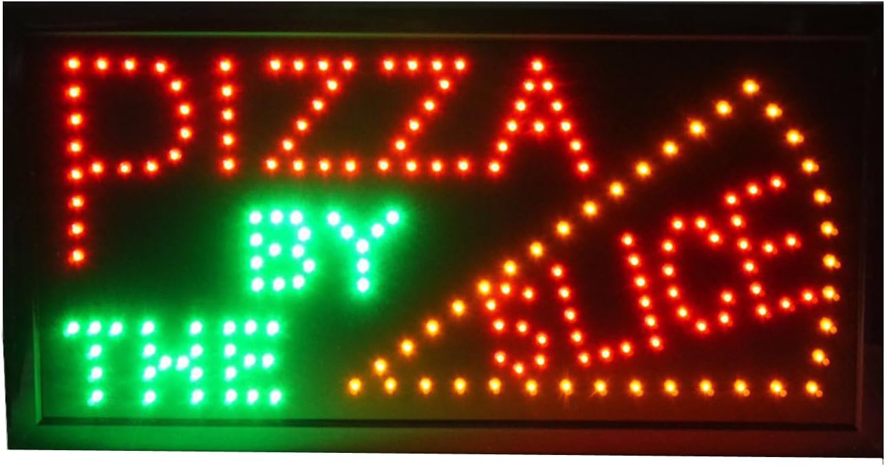 FixtureDisplays® "Pizza by The Slice" Animated LED Sign with Hanging Chain 16965-NPF