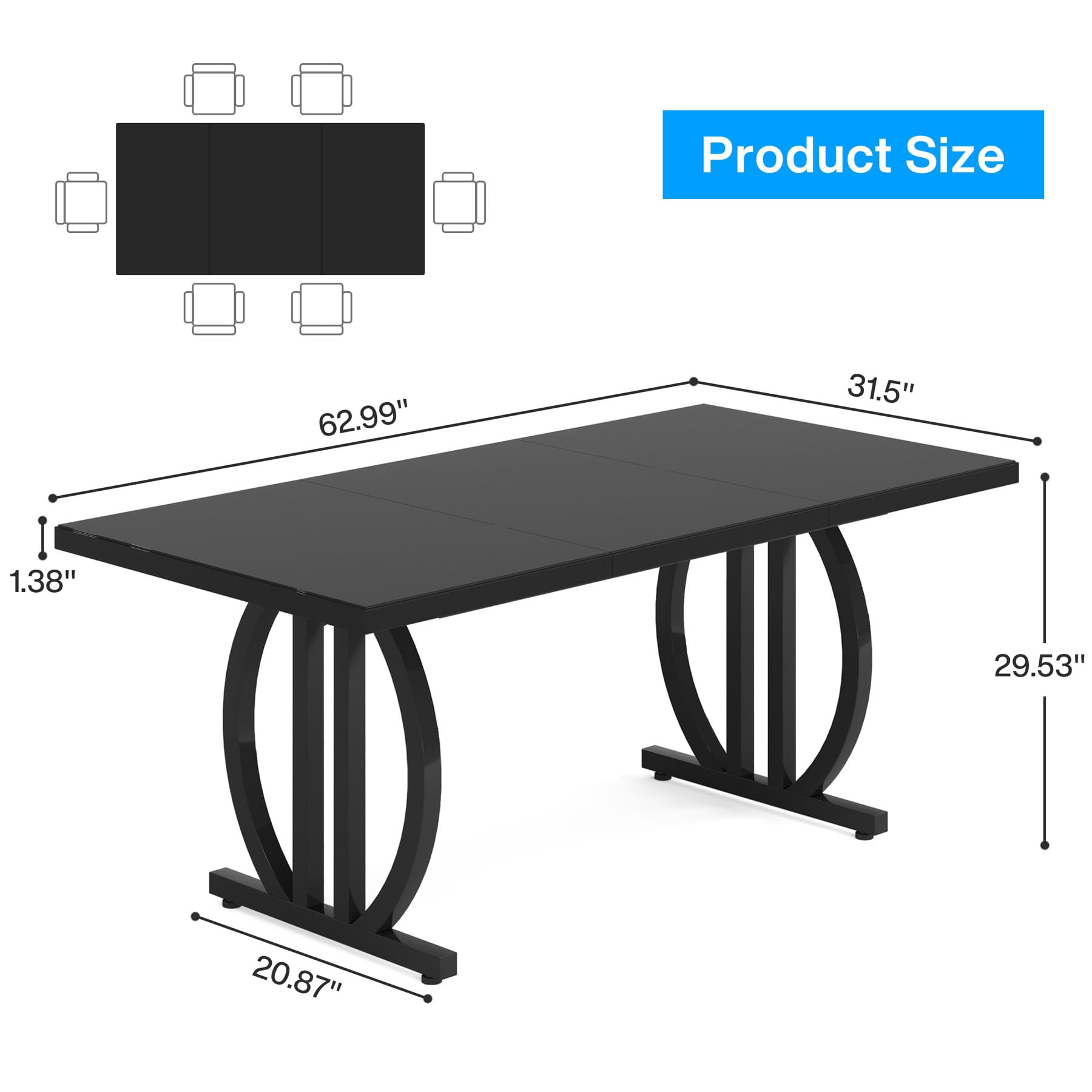 Tribesigns Mesa de comedor para 4-6 personas, 160 x 80 cm, mesa de comedor negra con marco de metal pesado, moderna mesa de cocina rectangular industrial mesa de comedor para la cocina del hogar