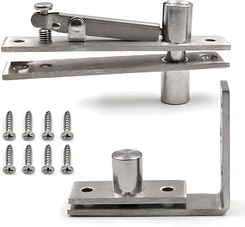 Heavy Duty Stainless Steel Wood Door Pivot Hinges, 180 Degree Rotation Adjustable Swing Mount, L-Shape