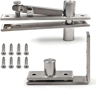 Heavy Duty Stainless Steel Wood Door Pivot Hinges, 180 Degree Rotation Adjustable Swing Mount, L-Shape