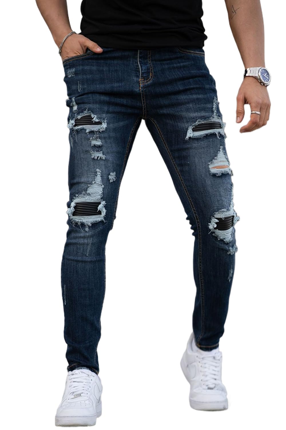 GINGTTO Men's Skinny Jeans Stretch Ripped Tapered Leg