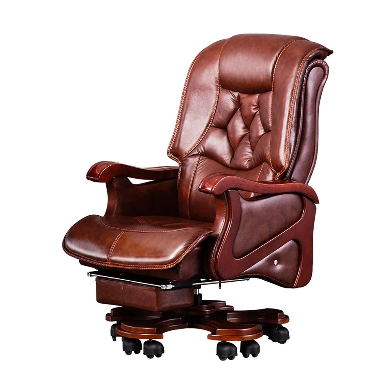 WJMLS Solid Wood Home Office Chairs, Ergonomic High Back Reclining Computer Desk Chair with Armrest, Footrest & Thick Padded Boss Recliner, for Office, Home, Study