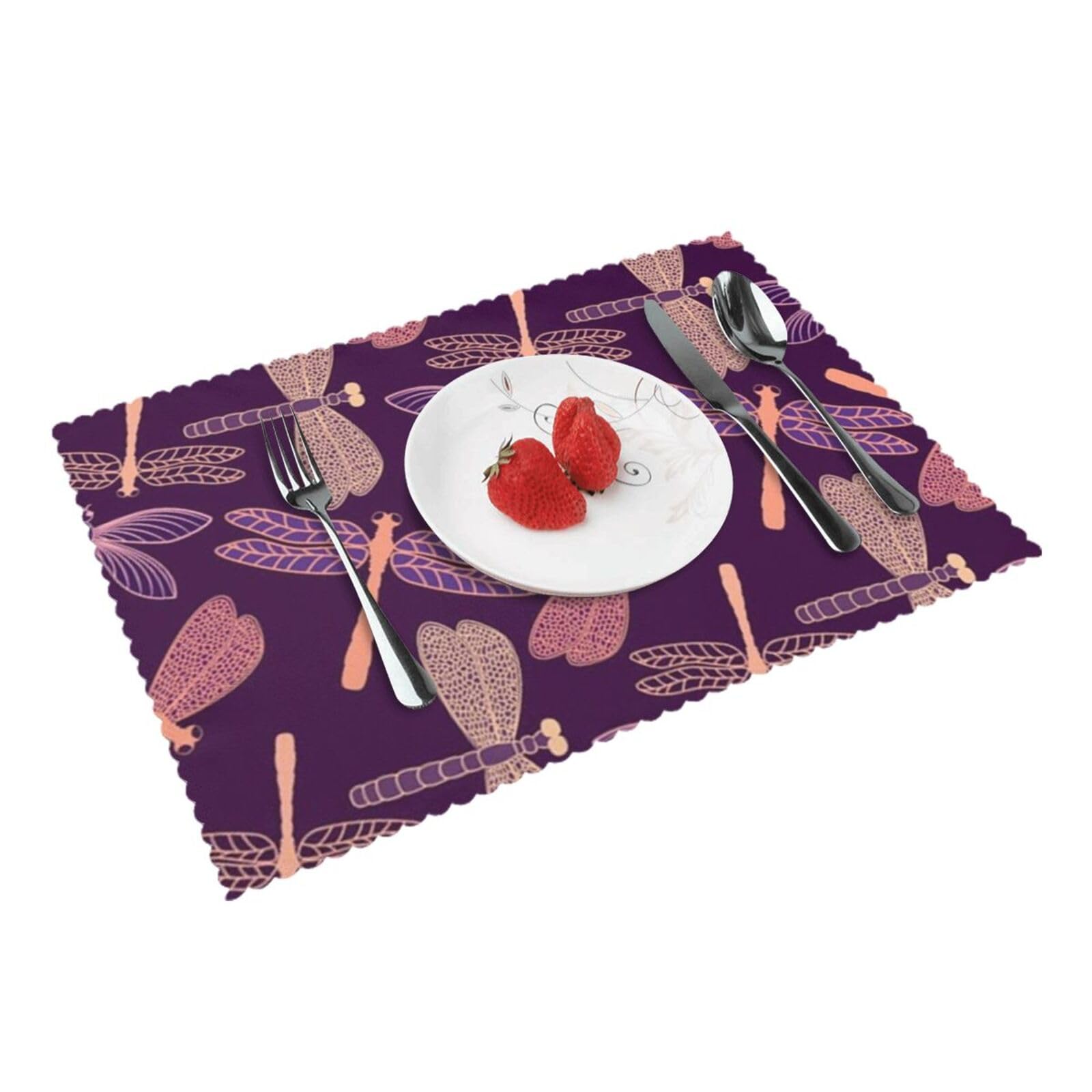 purple dragonfly Printed Placemats Set of 4 PCS Washable Placemat for Kitchen Table Heat-resistant Table Mats 45x30 CM