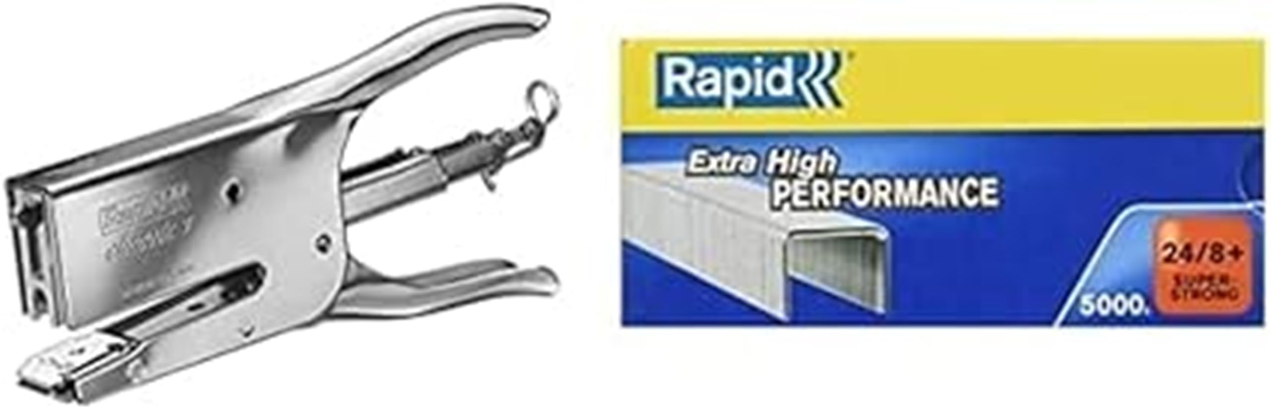 Rapid Pince-Agrafeuse Classic K1, Pour Agrafes 24/6 et 24/8mm, Capacité 50 Feuilles, Métal, Chrome, 10510601 & Rapid SuperStrong Agrafes 24/8+ x5000 24860100 Argent