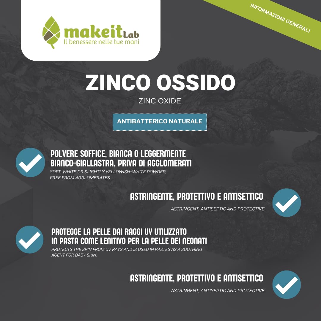 Ossido Di Zinco In Polvere - By Inoxia - 500g - Puro, Bianco, Inodore - Per Lozione Calamina, Fumi, Miscelazioni Chimiche (ZnO) - 5