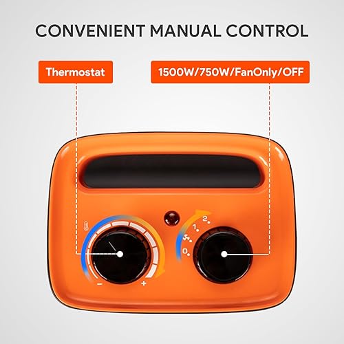Miniatura 11 de shinic Calentador de espacio portátil con termostato, calentador de oficina de cerámica PTC pequeño de 1500 W para uso en interiores, calentamiento