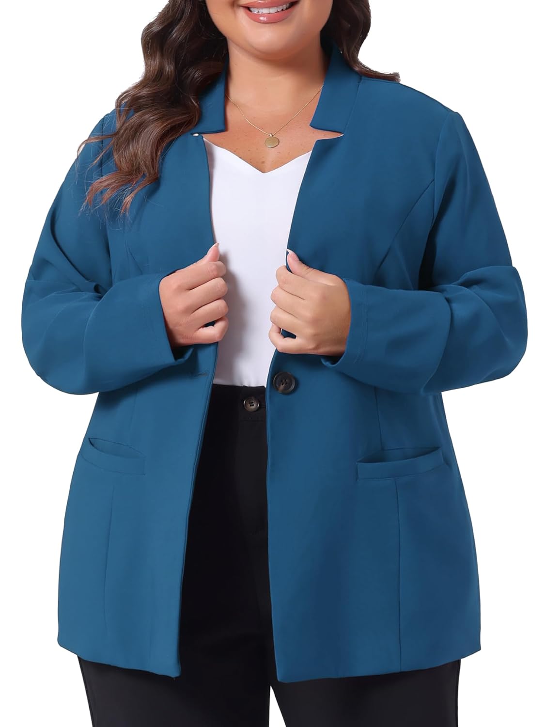 Agnes Orinda Plus Size Business Suit Blazer for Women Office Work Button Long Sleeve Black Blazers Jackets