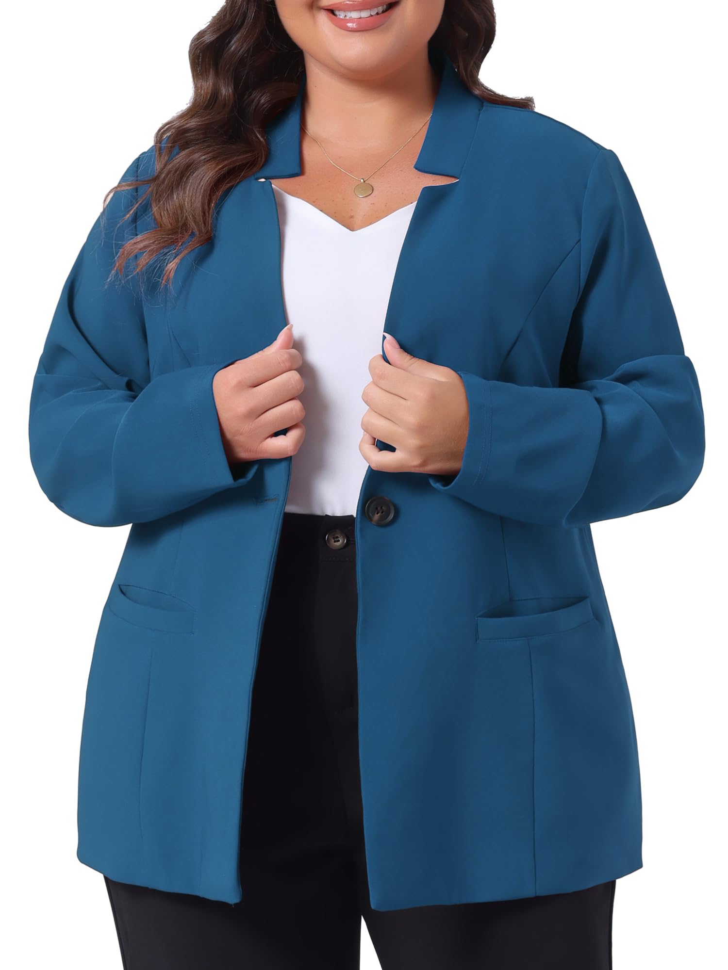 Agnes Orinda Plus Size Business Suit Blazer for Women Office Work Button Long Sleeve Black Blazers Jackets