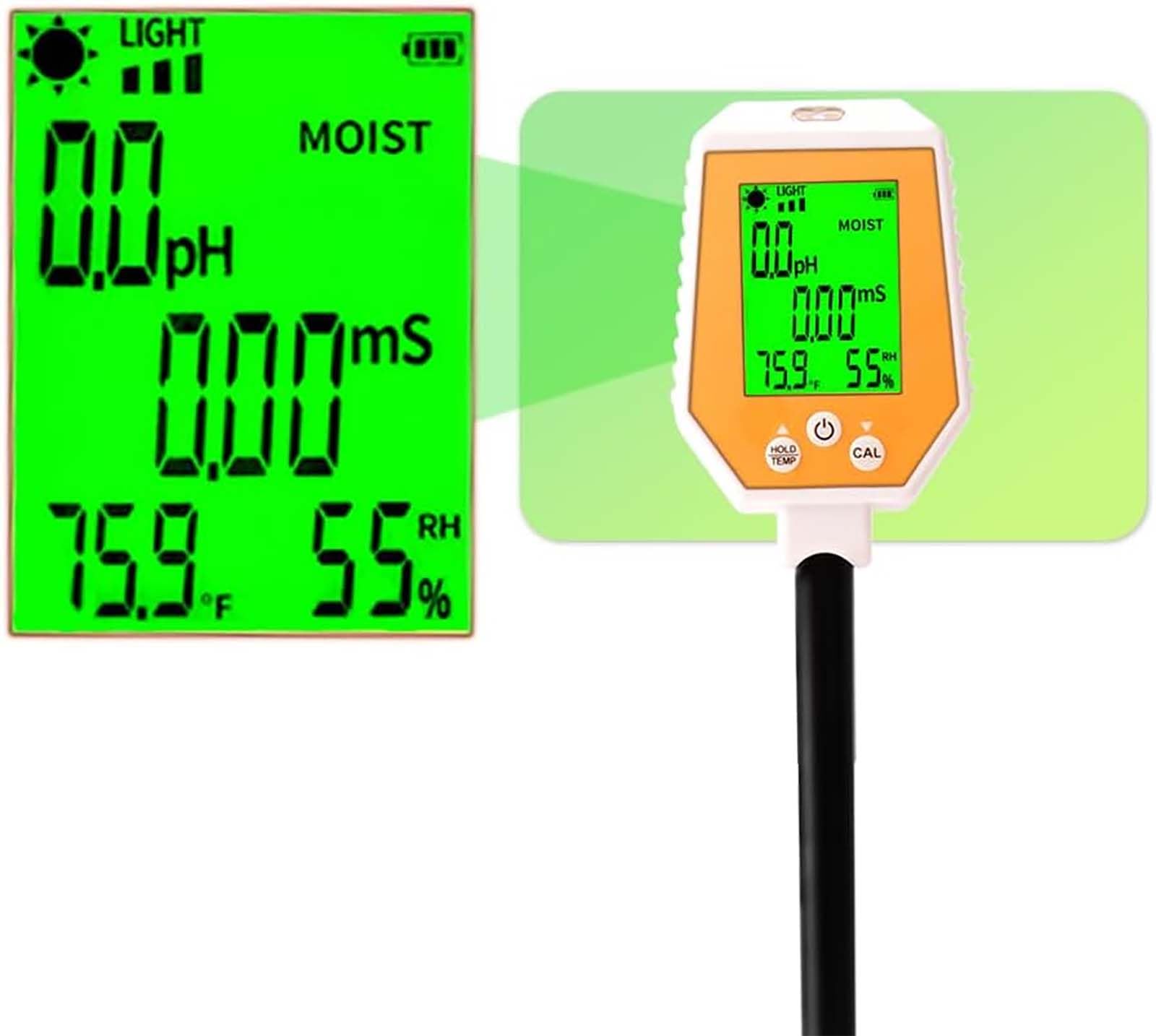 Tester gleby - 6 w 1 pH, EC, wilgotność powietrza, temperatura - higrometr cyfrowy o wysokiej dokładności ze zdejmowanym panelem do ogrodnictwa i rolnictwa