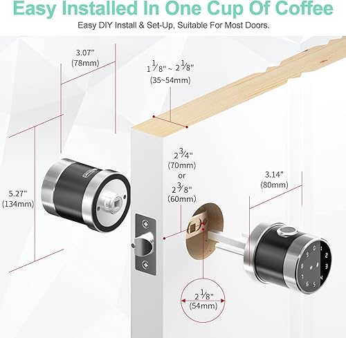 Miniatura 6 de Geek - Cerradura de puerta inteligente con huella digital sin llave y pantalla táctil, Bluetooth seguro, fácil de instalar, ideal para Airbnb,
