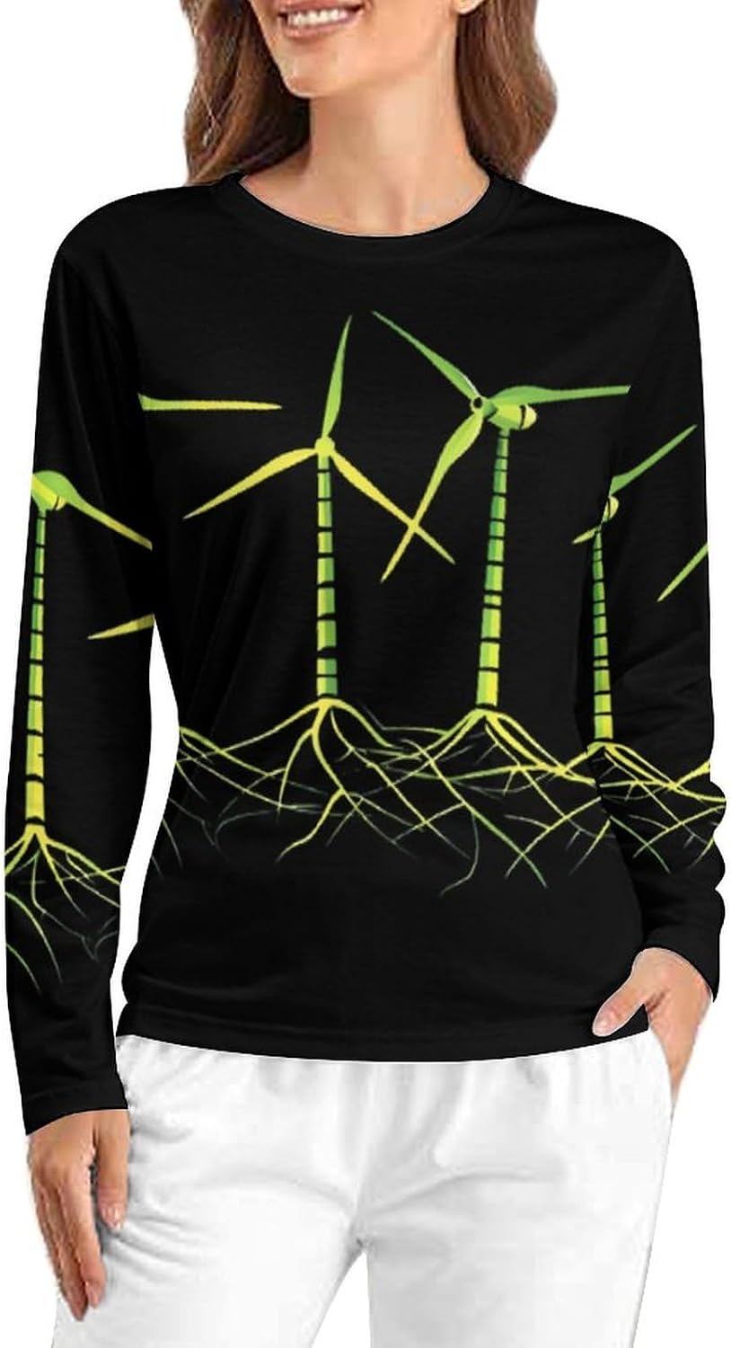 Green Power Premium Women's Pajama Top Sleepwear Pajamas Sleep T-Shirt Long Sleeve Shirt Crewneck Tee