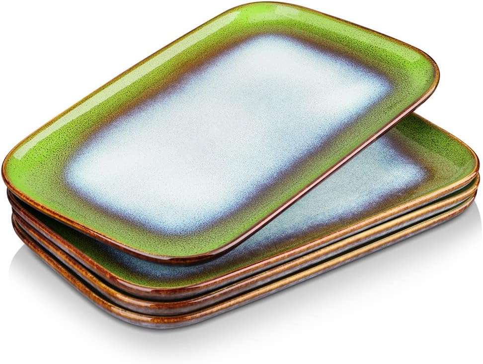 4pcs 11inch Plate Set Vintage Look Ceramic Kiln Change Glaze Salad/Fruit/Snack/Cake Plate Set(Black)