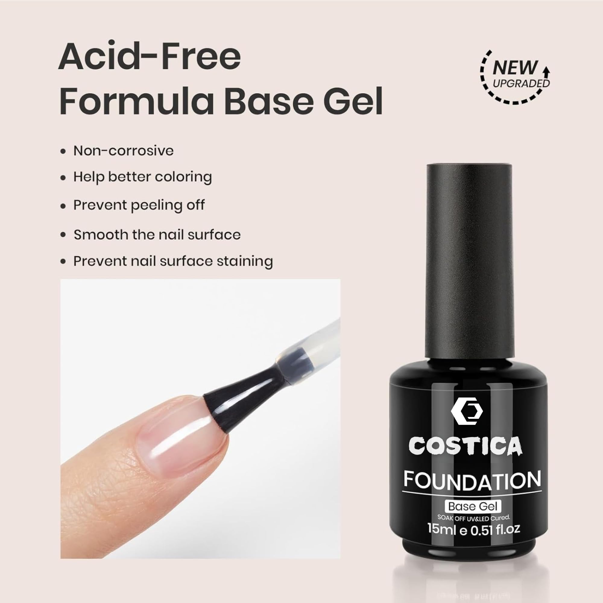 COSTICA 2 Pcs 15Ml No Wipe Gel Top Coat And Base Coat Set - Soak Off Led Nail Lamp Gel Base Top Coat Finish Nail Art Design For Women 1