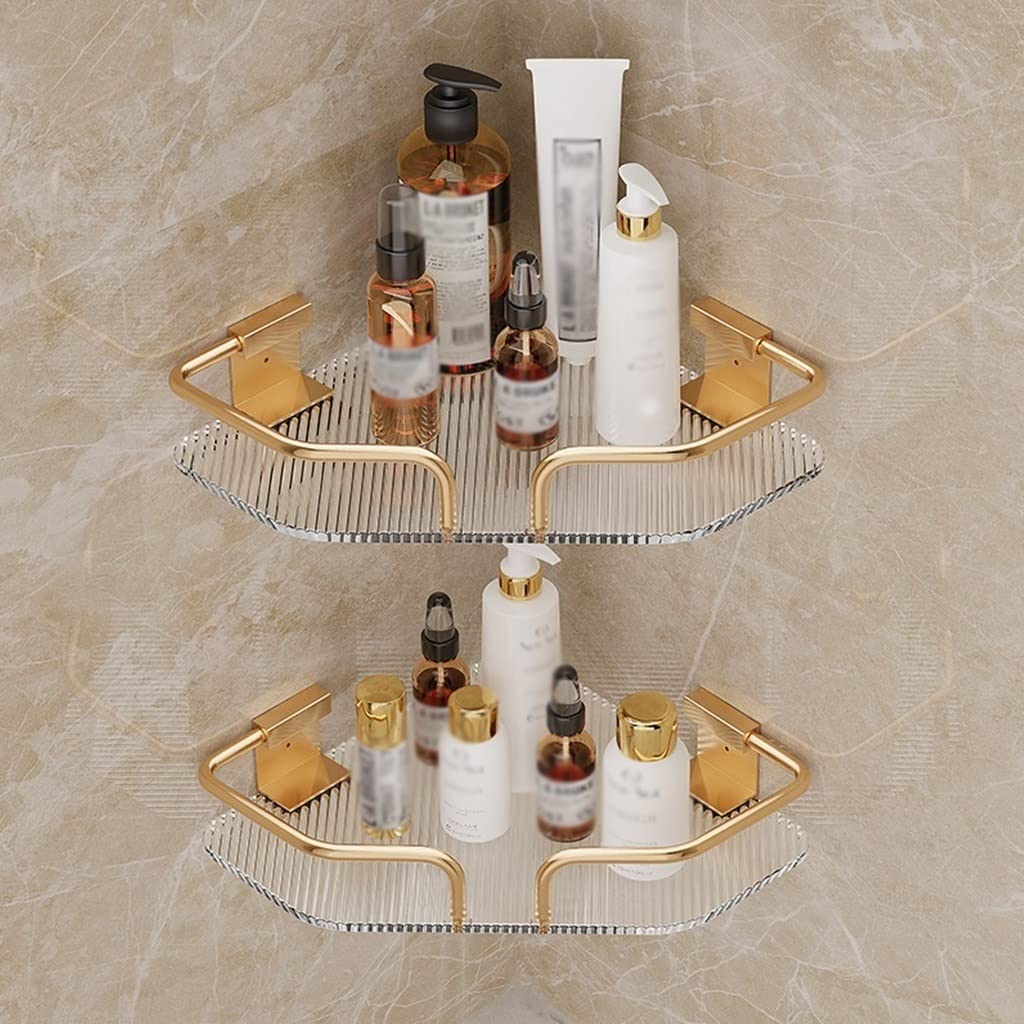 LUUYYI Multifunctional Corner Shower Caddy Space Aluminum Bathroom Shelf Acrylic Tripod Floating Shelves Storage Rack Wall Mounted Kitchen