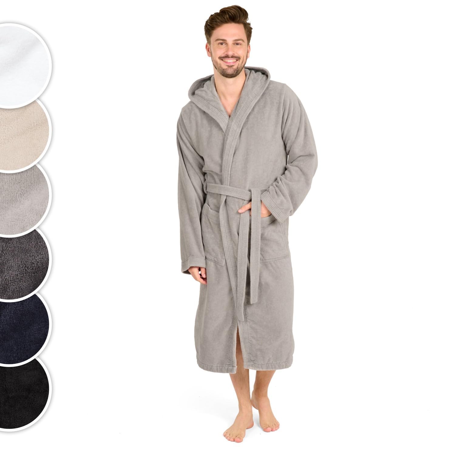 Blumtal Bashrobe Men, acogedores hombres de baño suave con capucha 100% de algodón con capucha forrada y bicicleta de frita aterciopelada, certificado Oeko-Tex®