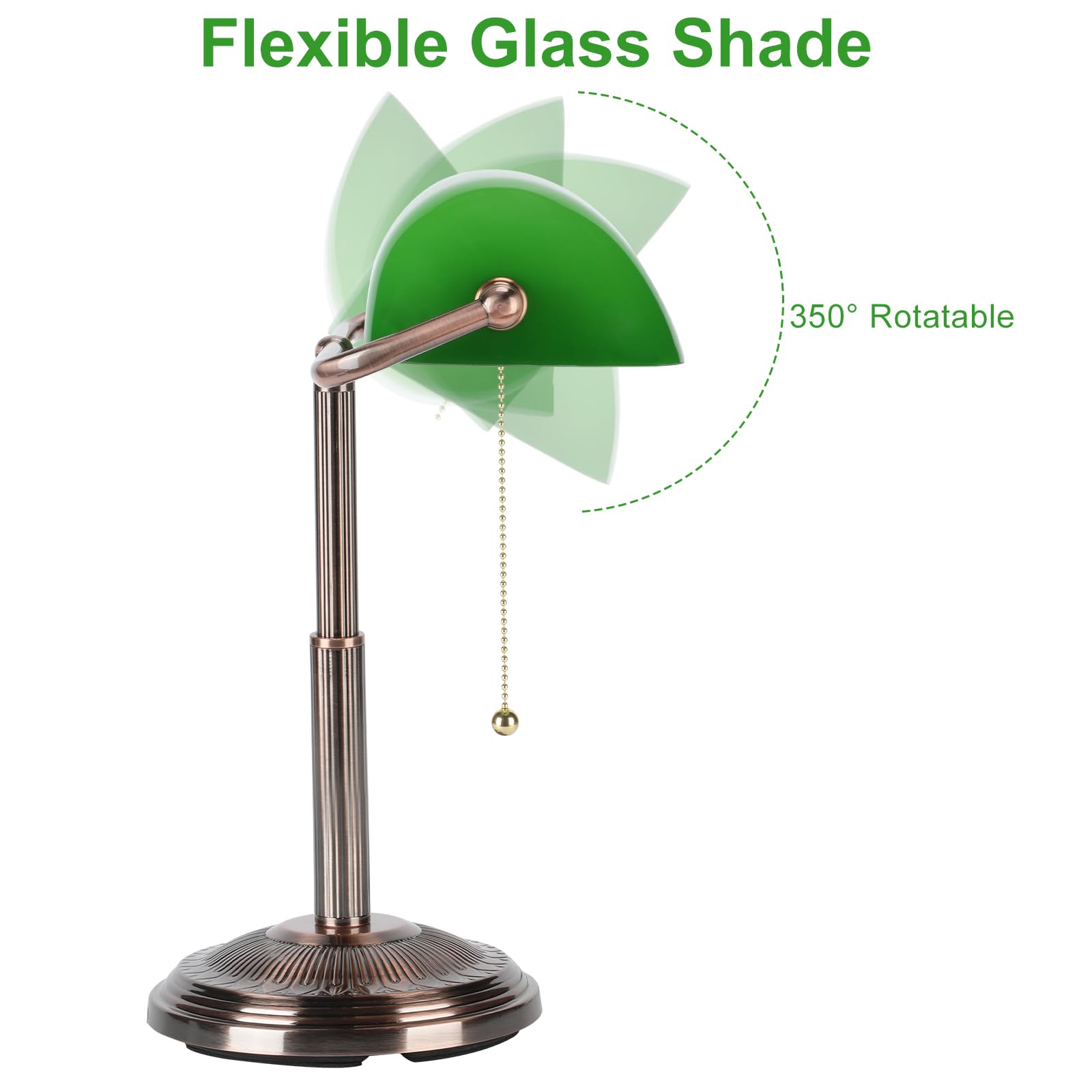 LINNMON Lampada da scrivania stile banchieri, stile retrò, con interruttore a catena per casa e ufficio (rame + verde)