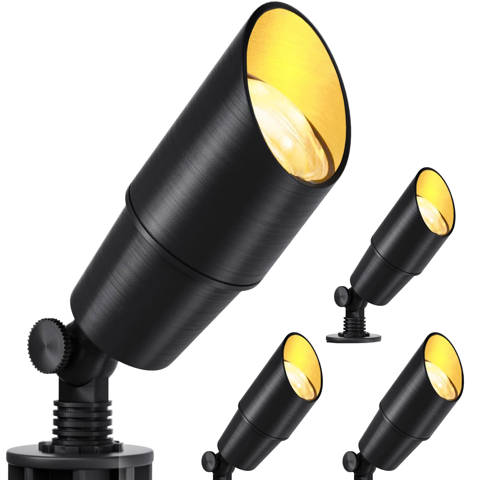 wowlite Matte Black Aluminum Outdoor Spot Lights with 4 Light Bulbs 5W 2700K Warmlight 12V Low Voltage Landscape
