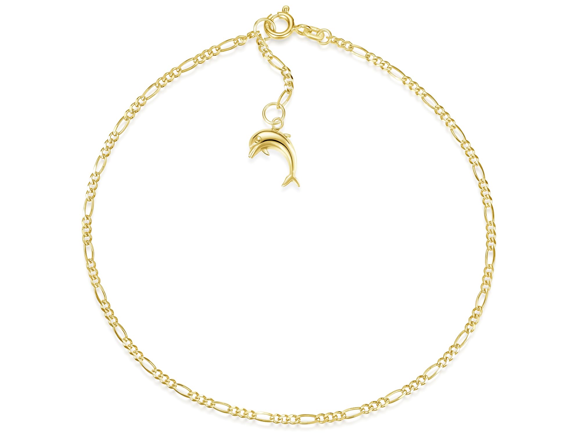 Fußkette Figaro Breite 2mm mit kleinem Anhänger Delfin | aus echt 585 Gold | hochglanzpolierte Fußkette | Echtgold mit Federringverschluß