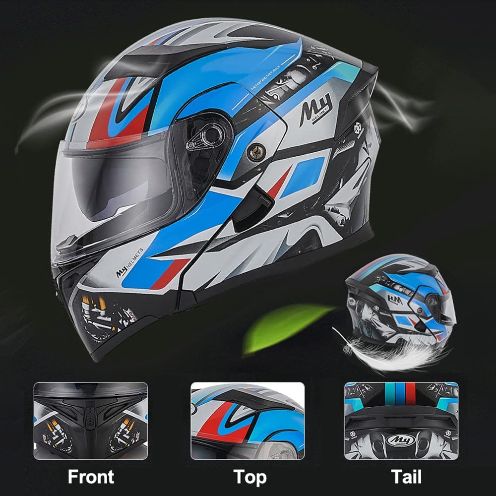 Casco Modulare Bluetooth Moto Integrat con Doppio Visiera Parasole Integrale, Casco Certificato ECE, Sistema di Comunicazione Interfono Integrato Radio FM Mp3 Integrato 3XL 55~66cm