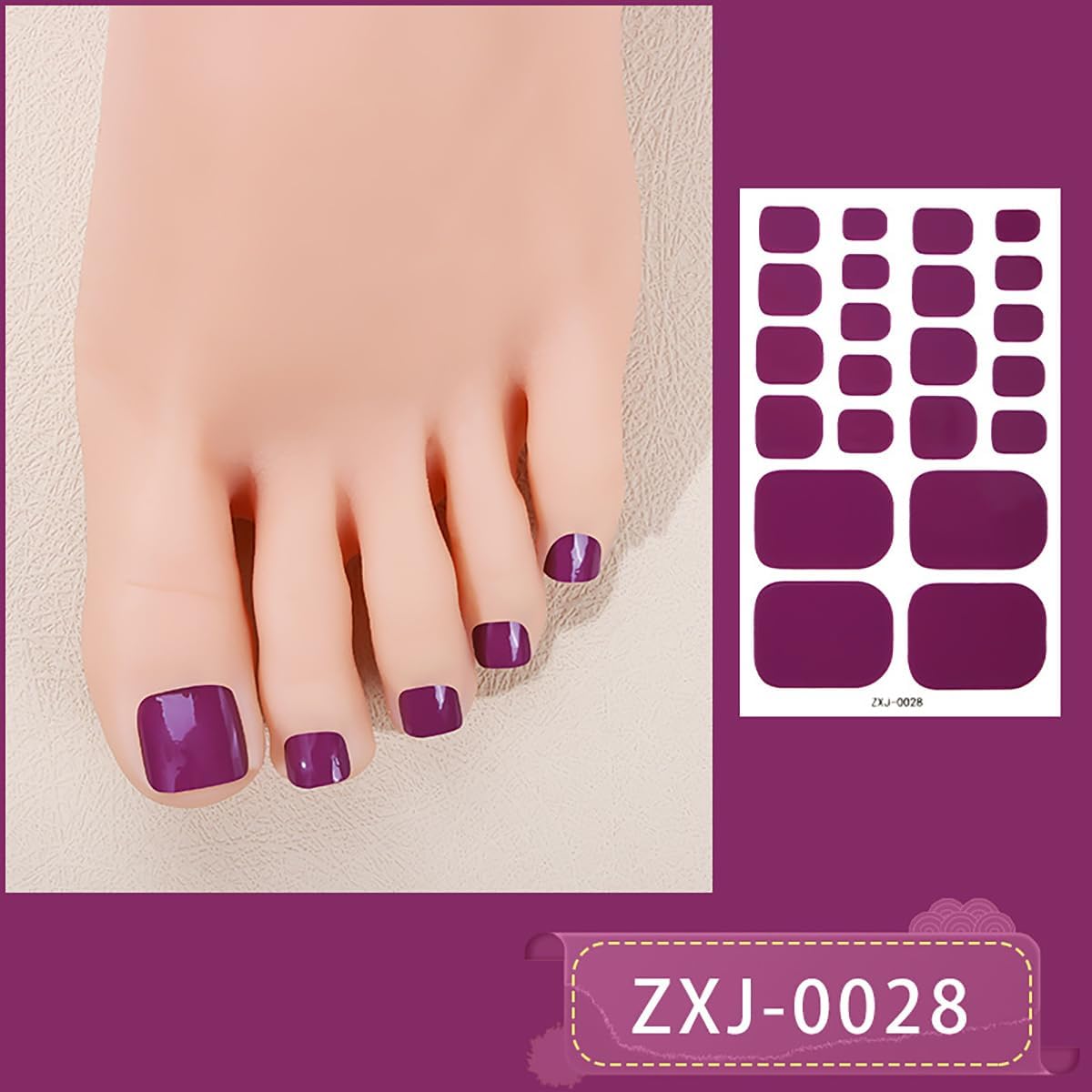 6PCS Summer Solid Color Gel Toe Nail Strips, Colorful Full Cover Self Adhesive Toe Nail Stickers, Elegant Simple Pink Purple Brown Toe Nail Polish Wraps, DIY Manicure Nail Art Decorations for Women