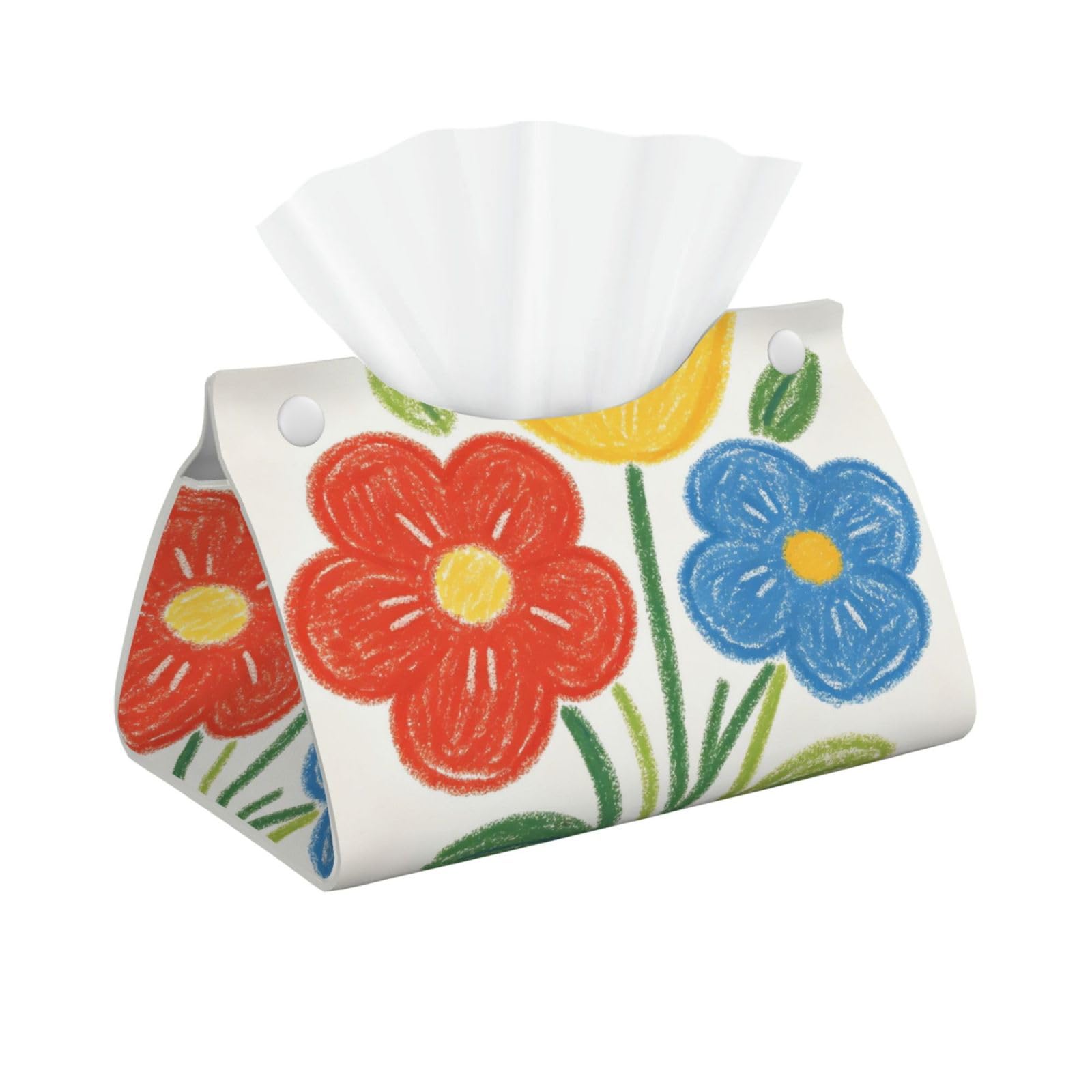 Color Pencil Art Long Leather Tissue Box Cover-Waterproof PU Leather Tissue Holder for Bathroom, Decorative Rectangular Tissue Case