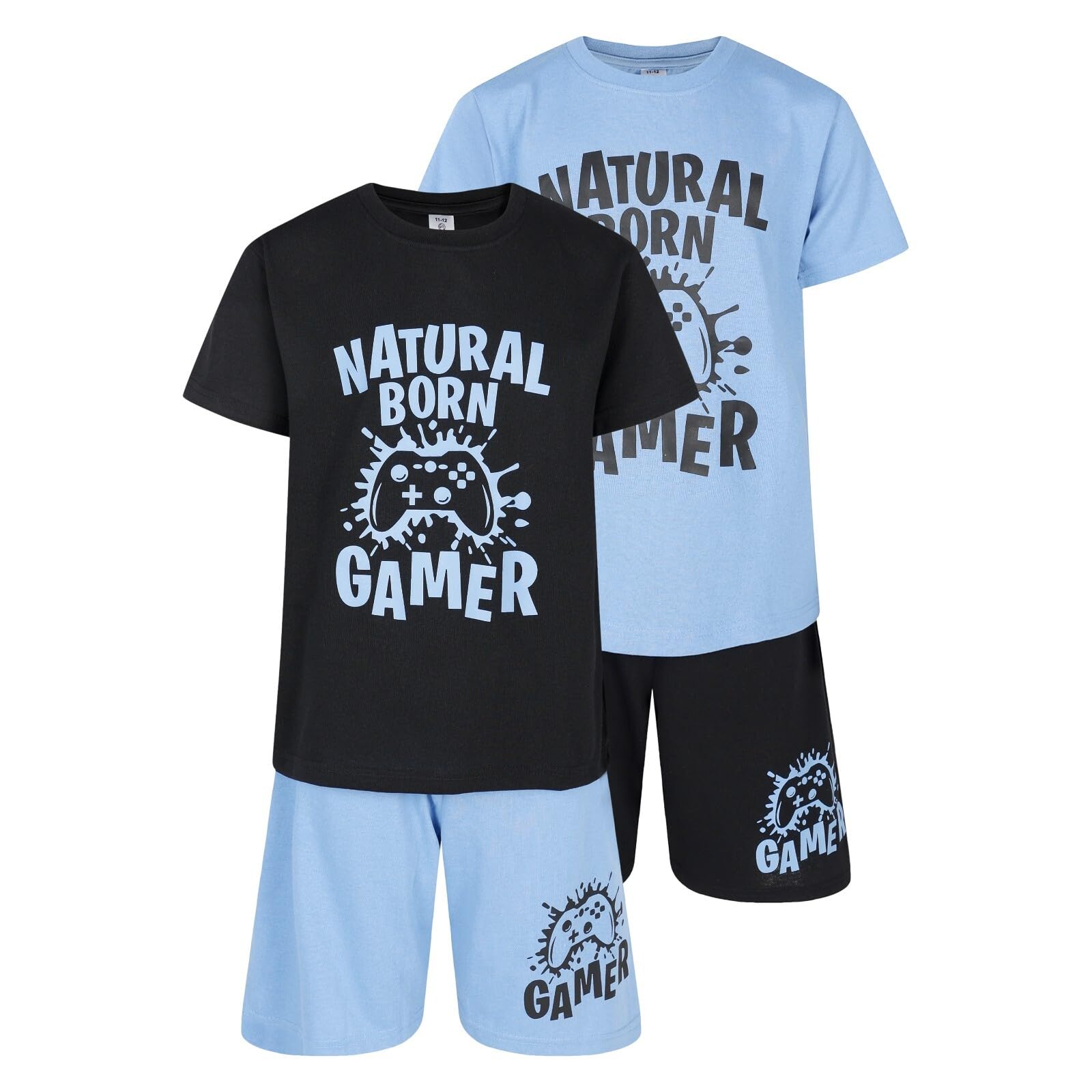 North East Boys 2 Pack Short Pyjamas Gamer Themed Nightwear Gaming PJ Sets 9 to 16 Years (Blu/Blk 15-16)