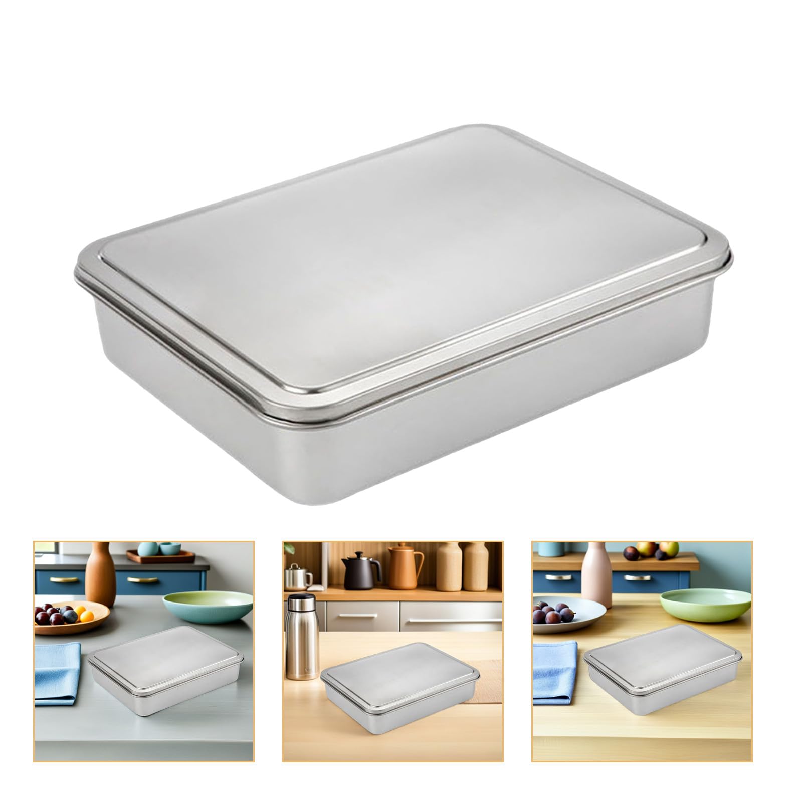 NOLITOY Teglia per Tiramisù in Acciaio Inox 335X285X6 CM con Coperchio Scatola per Dolci Rettangolare Tortiera Antiaderente per Forno e Conservazione Alimenti Uso Domestico e