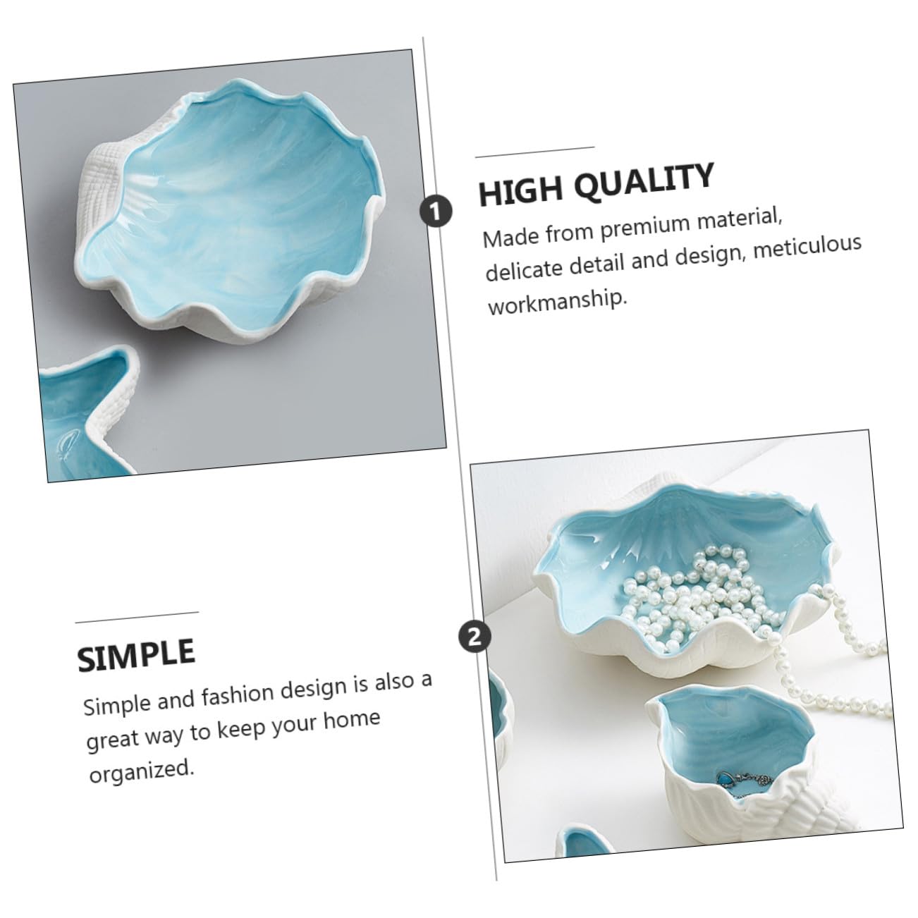 Bandeja Soporte Multiusos Forma de Concha Azul de Cerámica para Almacenamiento de Joyas y Llaves, Decoración Creativa Hogar y Moderno
