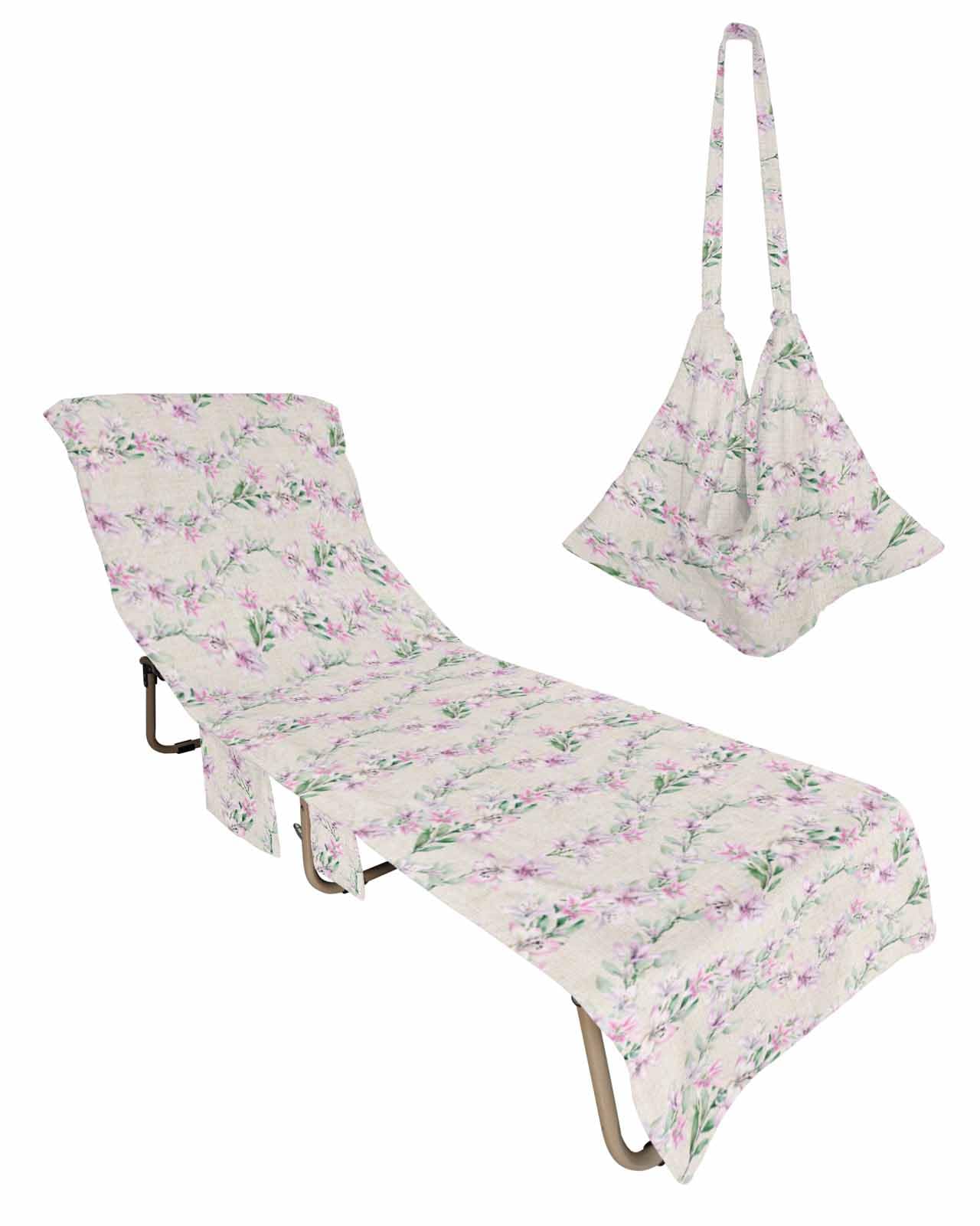 Pink Spring Floral Beach Lounge Chair Towel Cover, Soft Chaise Lounge Towel with Side Pockets Patio Pool Chairs Cover for Beach/Pool Sunbathing 29x85 Summer Teal Botanical Flower Watercolor