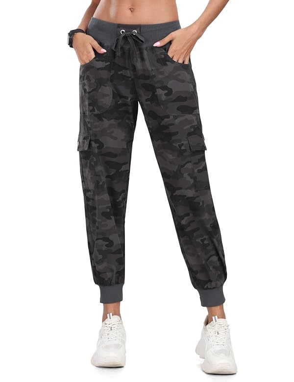 MoFiz Hiking Cargo Pants for Women with Pockets Lightweight Quick Dry Athletic Outdoor Summer Travel Casual Joggers Sweatpants Camouflage Dark Grey S by MoFiz - Image 3