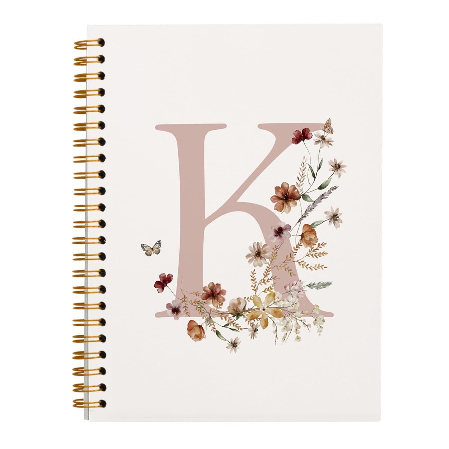 QUICQOD Initial Letter Pink Gifts K Personalized Spiral Notebook Journal, Cute Custom Notebook for Women Friends Teachers Nurses School Work Office,
