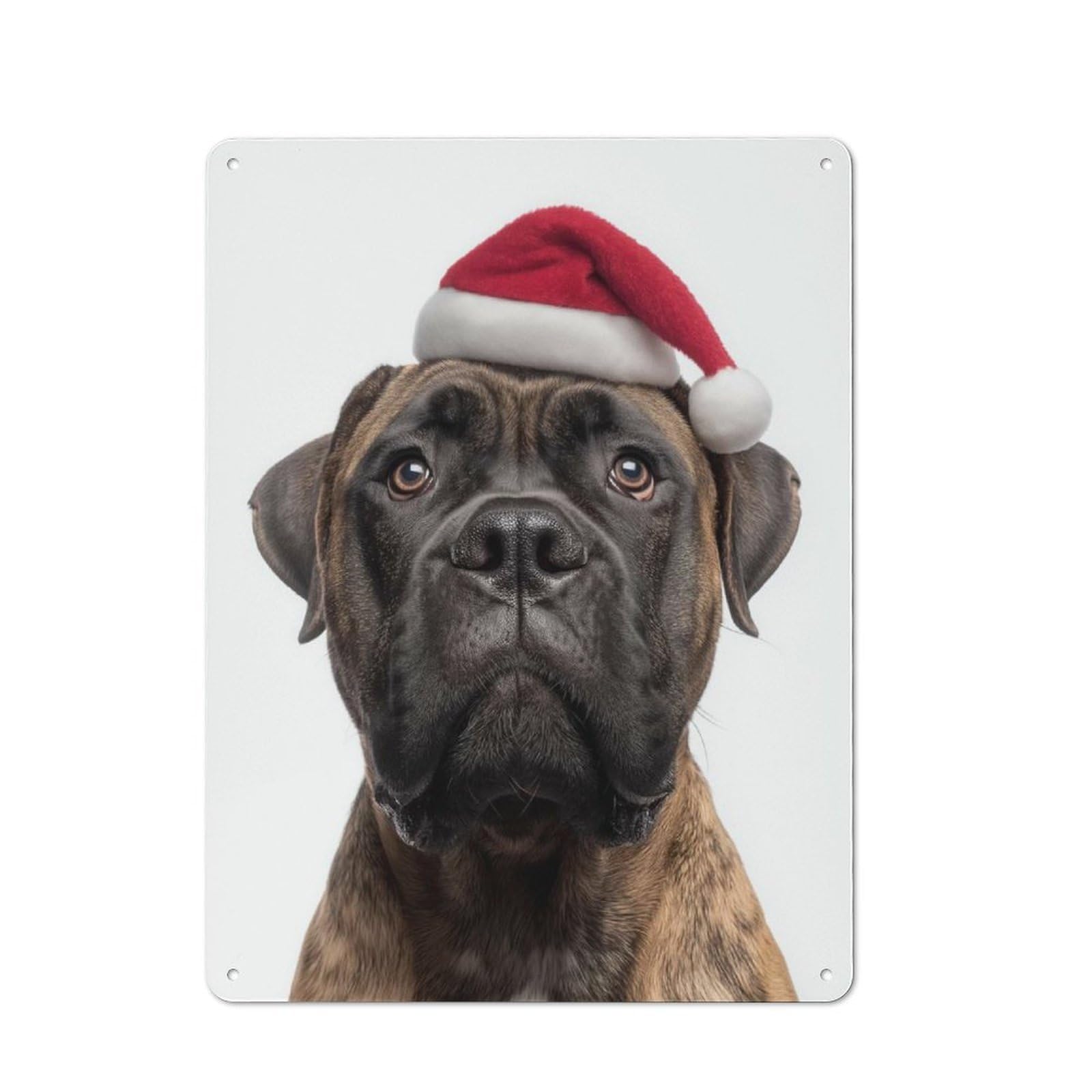 Junmoney Bullmastiff Dog With Santa Hat Portrait Metal Wall Sign 40X30cm Featuring For Living Room Wall, For Decorating Living Rooms And Feature Walls