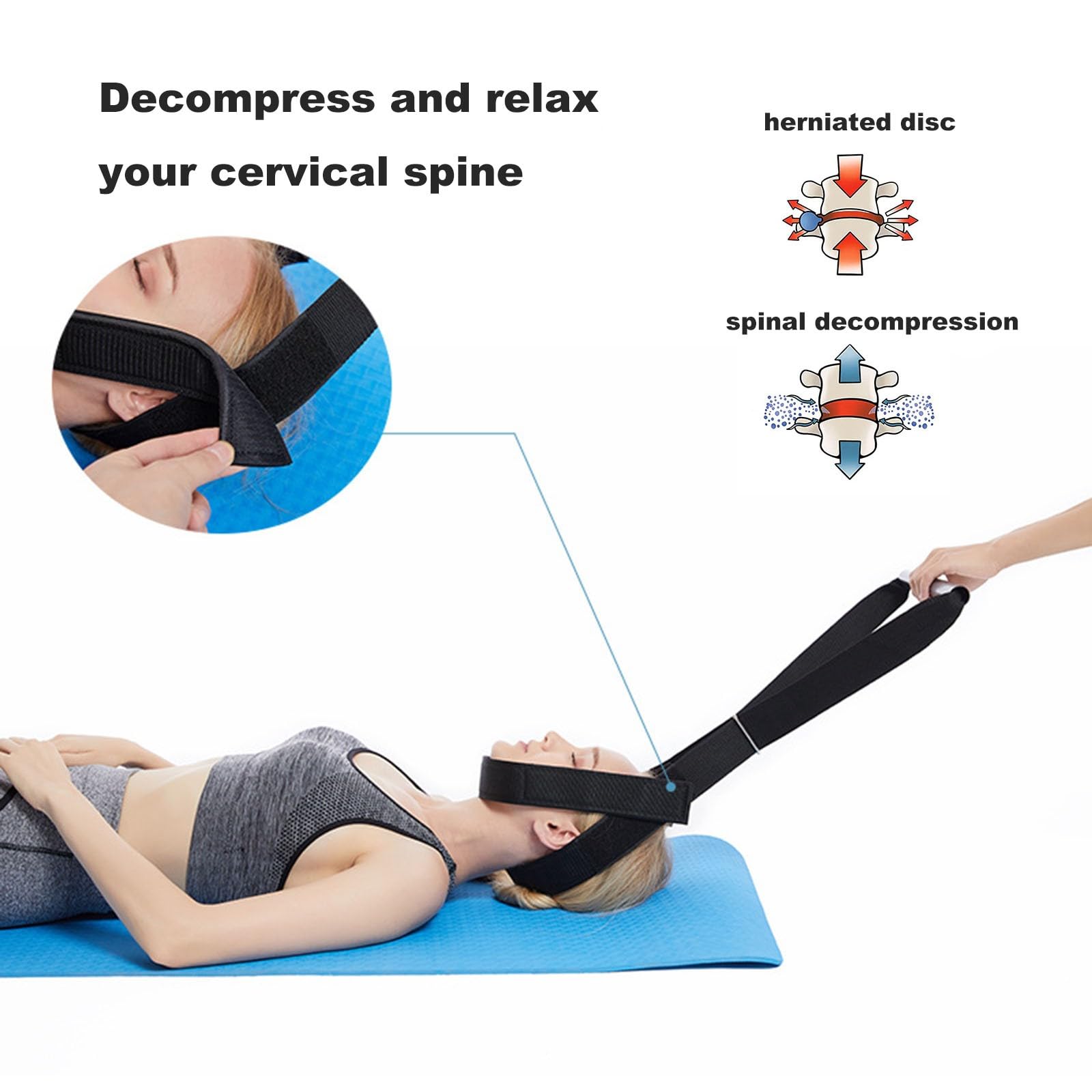 NICHOY Strumento di trazione di decompressione chiropratica della Colonna vertebrale (2 Piedi), Cinghia della barella del Collo, Dispositivo di trazione cervicale del Collo(A)
