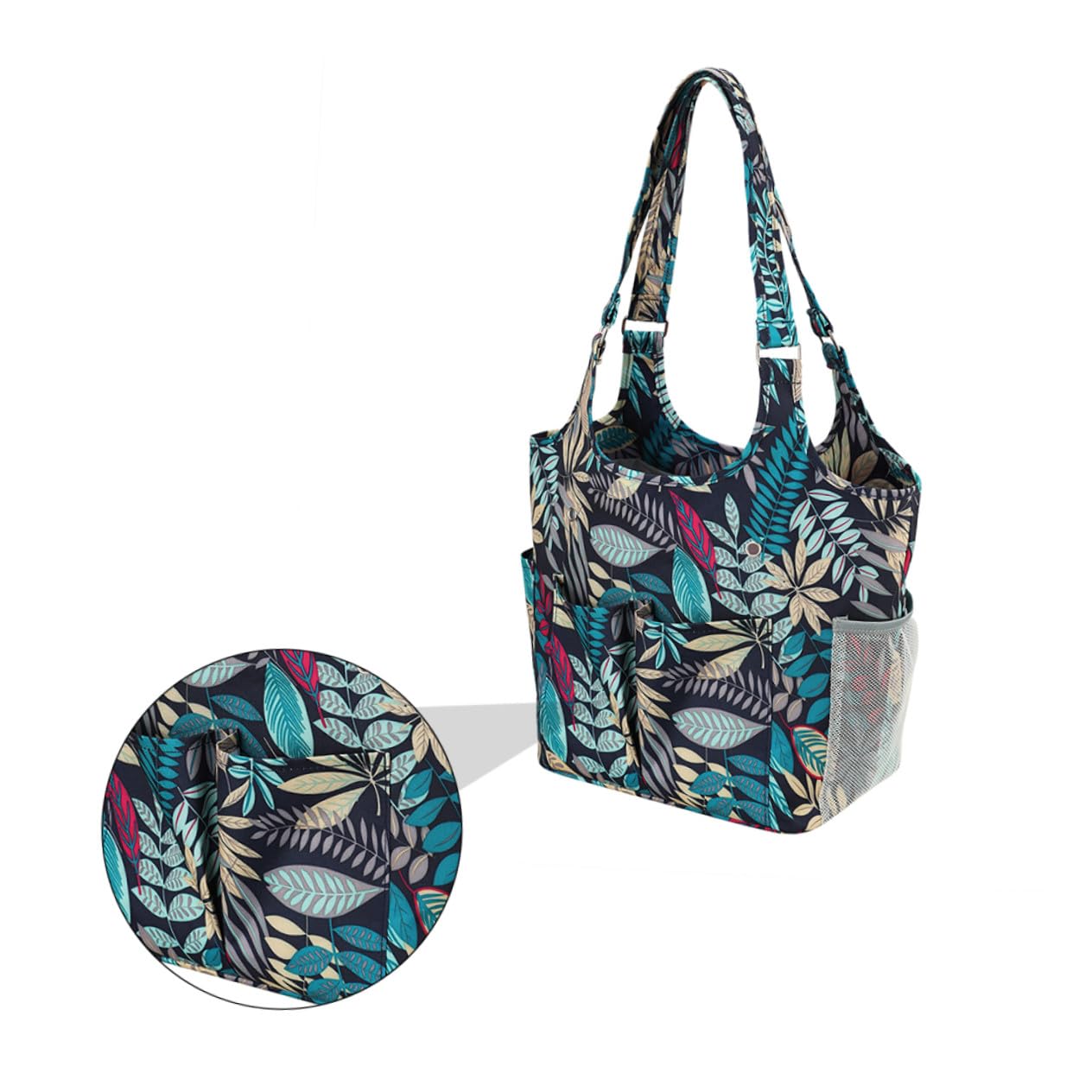 Bolsa de Almacenamiento Portátil de Tela Oxford 600D para Tejer Diseño de Hojas Múltiples Bolsillos y Correa Reforzada para Guardar Hilo de Lana