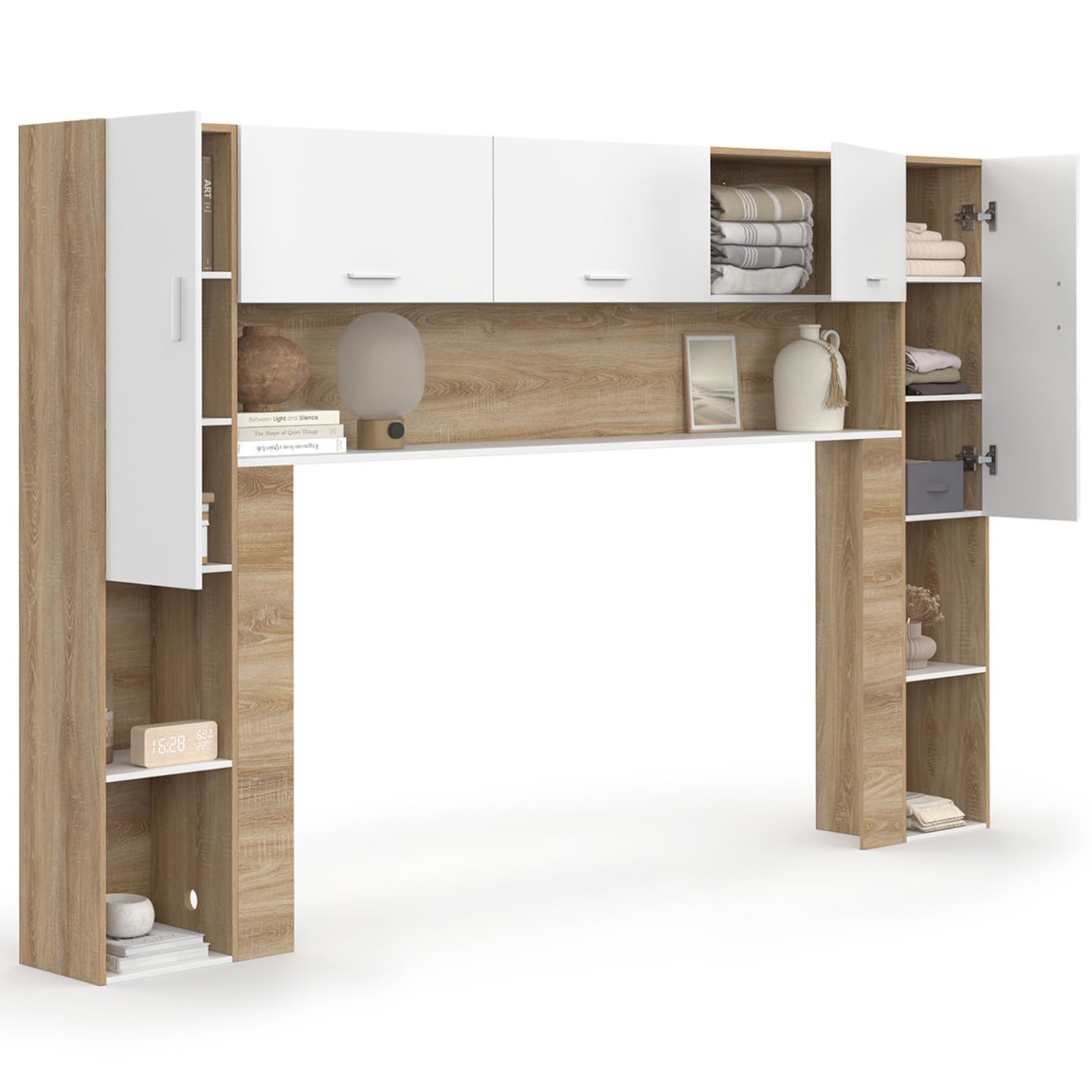 IDMarket - Pont de lit Bridget 226 cm avec rangements Bois et Blanc