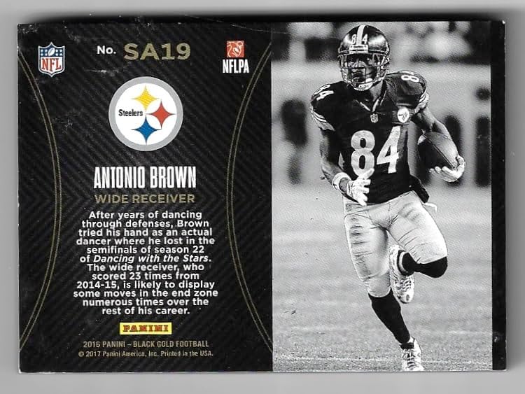 Antonio Brown Serial Numbered #03/15 Seal of Approval NFL Shield Relic Special Insert Collectible Football Card - 2016 Black Gold Football Card #SA-19 (Steelers) Ships in One Touch