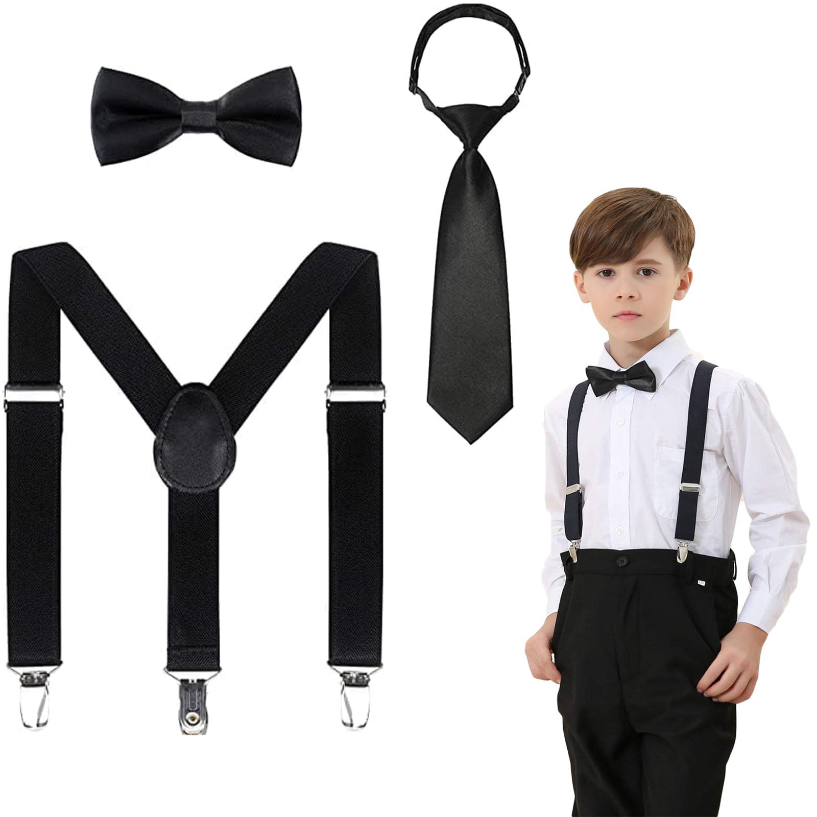 Sponsored Ad – THE WHITE SHOP Bow Tie and Suspender Set for Kids - Boy Suspenders Bowtie Set Adjustable Child Suspender for Toddler with Clips Solid Color Bow Ties