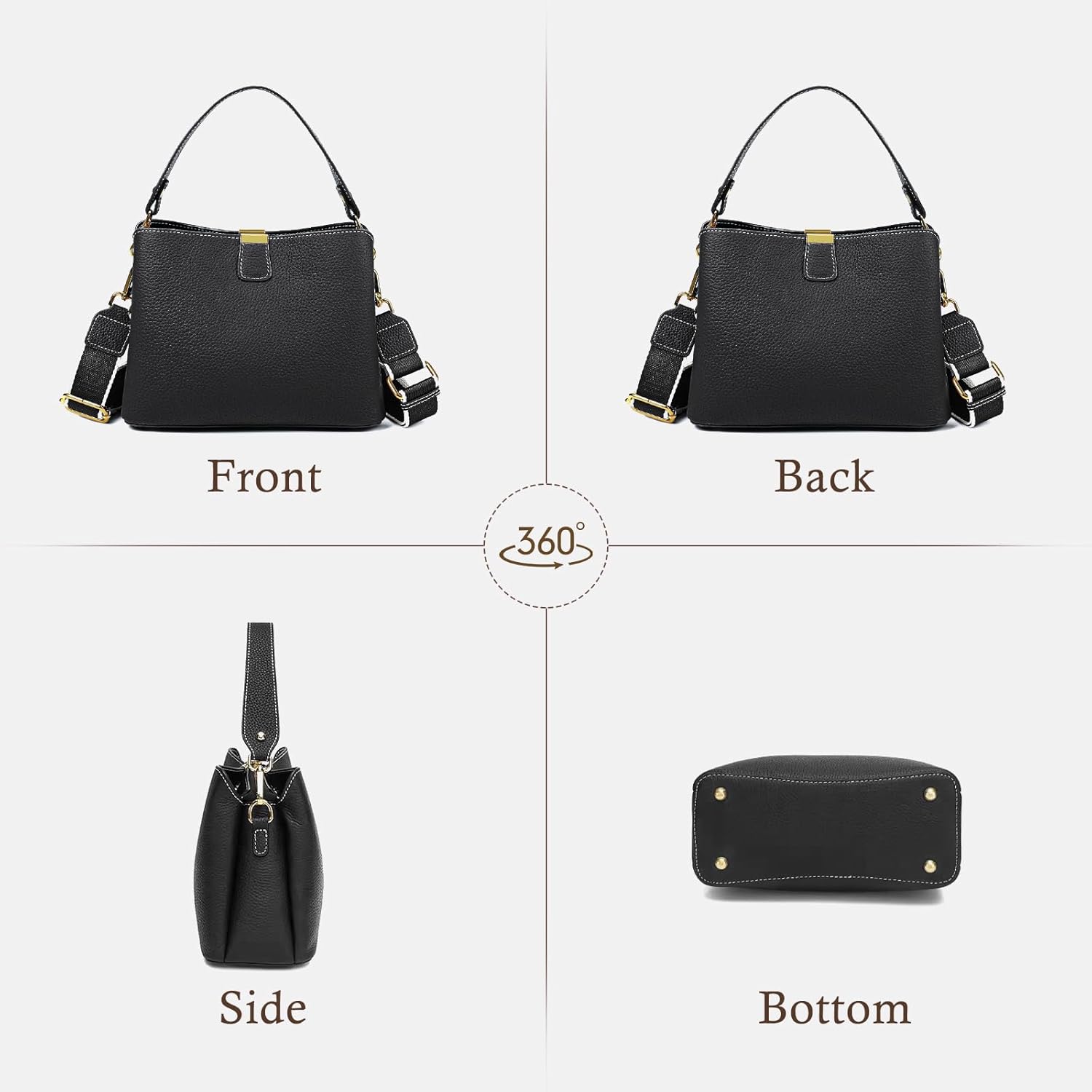 imeetu Crossbody Bags for Women, Genuine Leather Shoulder Bag, Womens Purses with Zipper & 3 Styles Straps - Image 5