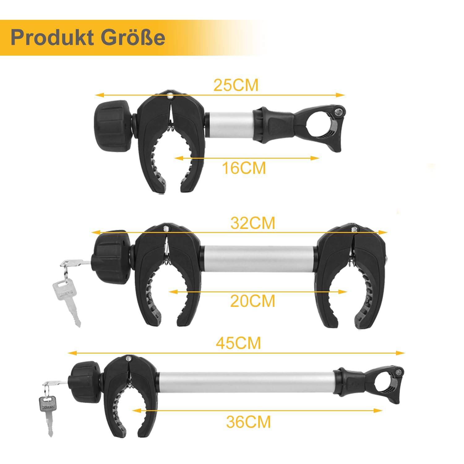 Rahmenhalter 3 Pack, 25cm+32cm+45cm Länge Abschließbare Rahmenhalterung für Fahrradträge ，für U-Bügelrohr