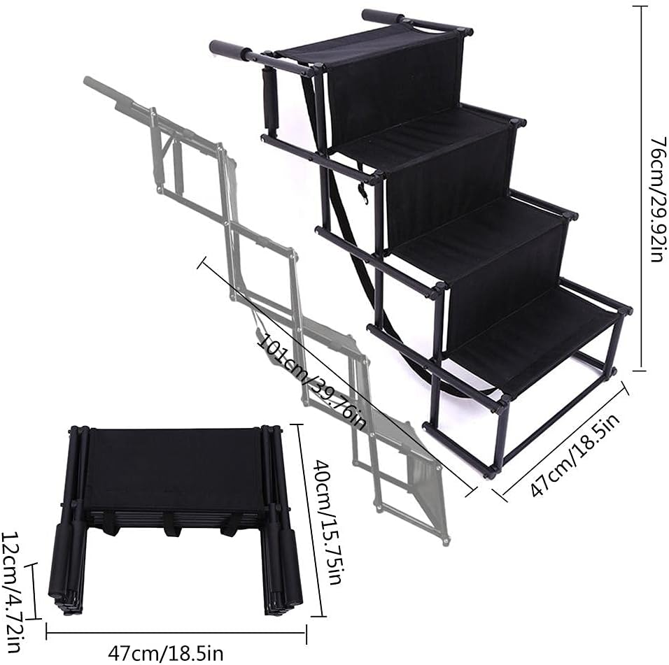 Car Dog Steps Pet Stairs Dog Ramp Lightweight Folding Pet Ladder Ramp Dog Stairs for High Beds Trucks Cars and SUV (Color : Black Size : Same Size) image 2