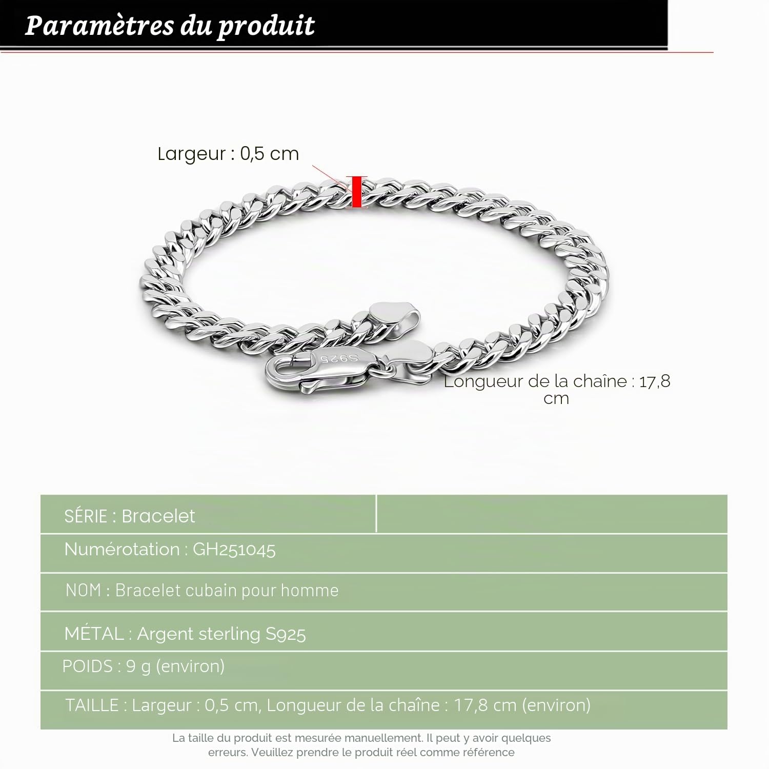 Dankadi Bracelet Homme Cubain en Argent 925, Largeurs 3mm/4mm/5mm, Chaîne Maille Gourmette Longueur 16 17 18 19 20 22 23CM - Style Hip Pop Bijoux de Mode Cadeaux pour Papa Frère Mari