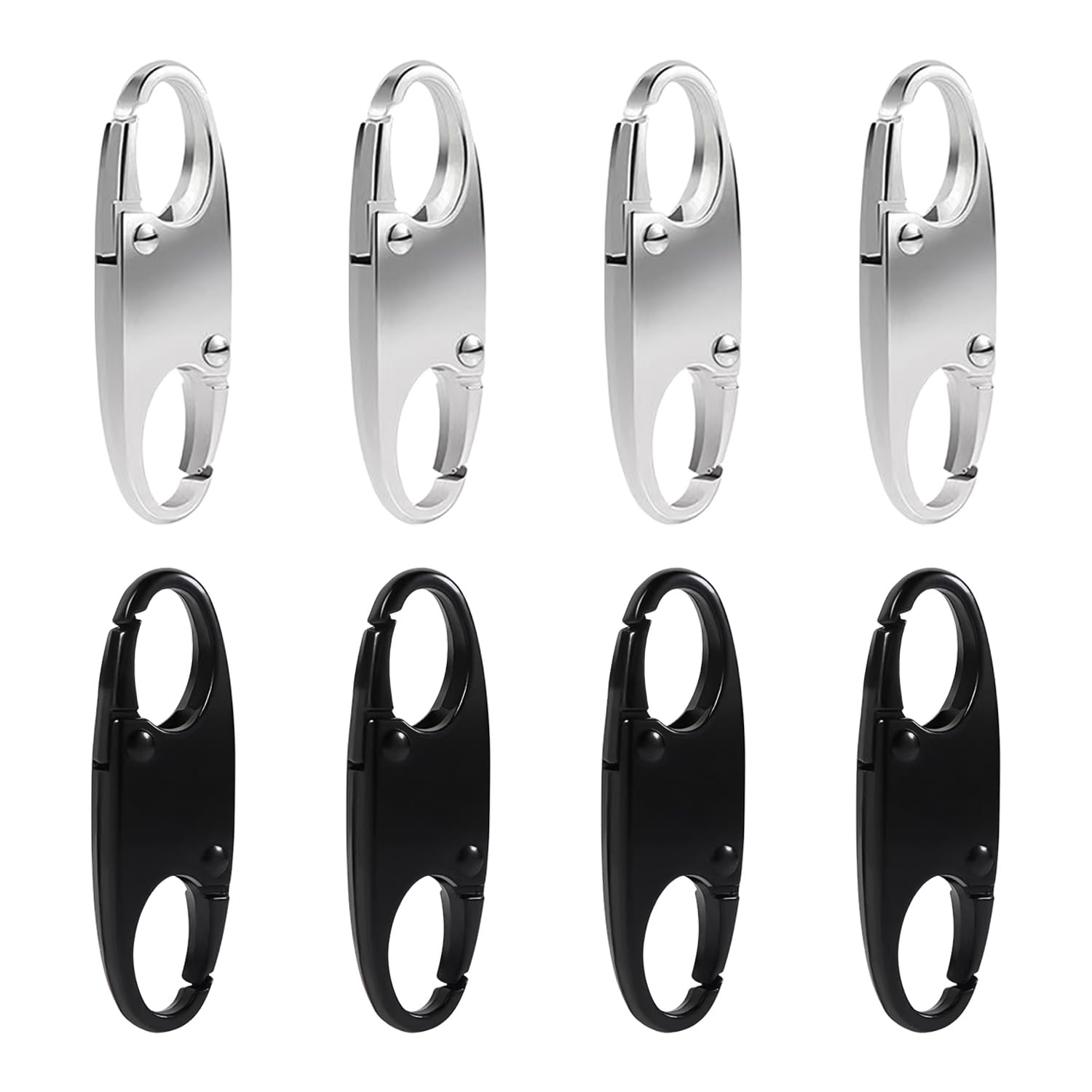 TYFGRT 8 Boucles Métalliques Antivol – Alliage Inoxydable – Détachable & Ressort – Pour Sac à Dos, Bagages, Équipement Outdoor – Argent/Noir