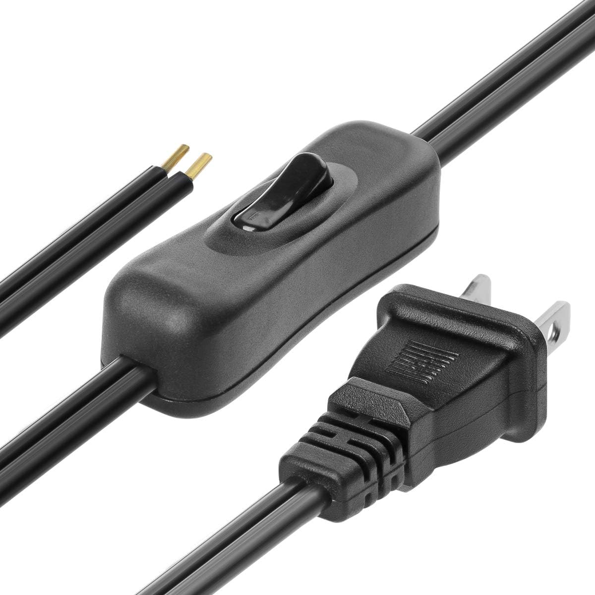 Lamp Cord has Button Switch UL304 2A/120V,Plug,Stripped Ends Ready for Wiring 18 AWG SPT-2, Black (12FT) 12 FT Black image 2 of 7 B089M2YMJT