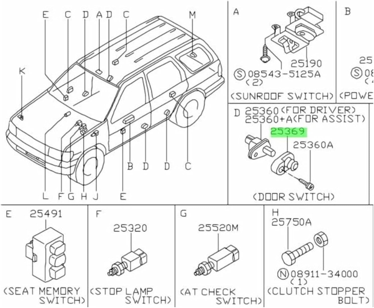 2PCS OE# 25368-5L300,253685L300, Door Switch Cover Rubber Compatible Y60 GU Y61 Civilian W41