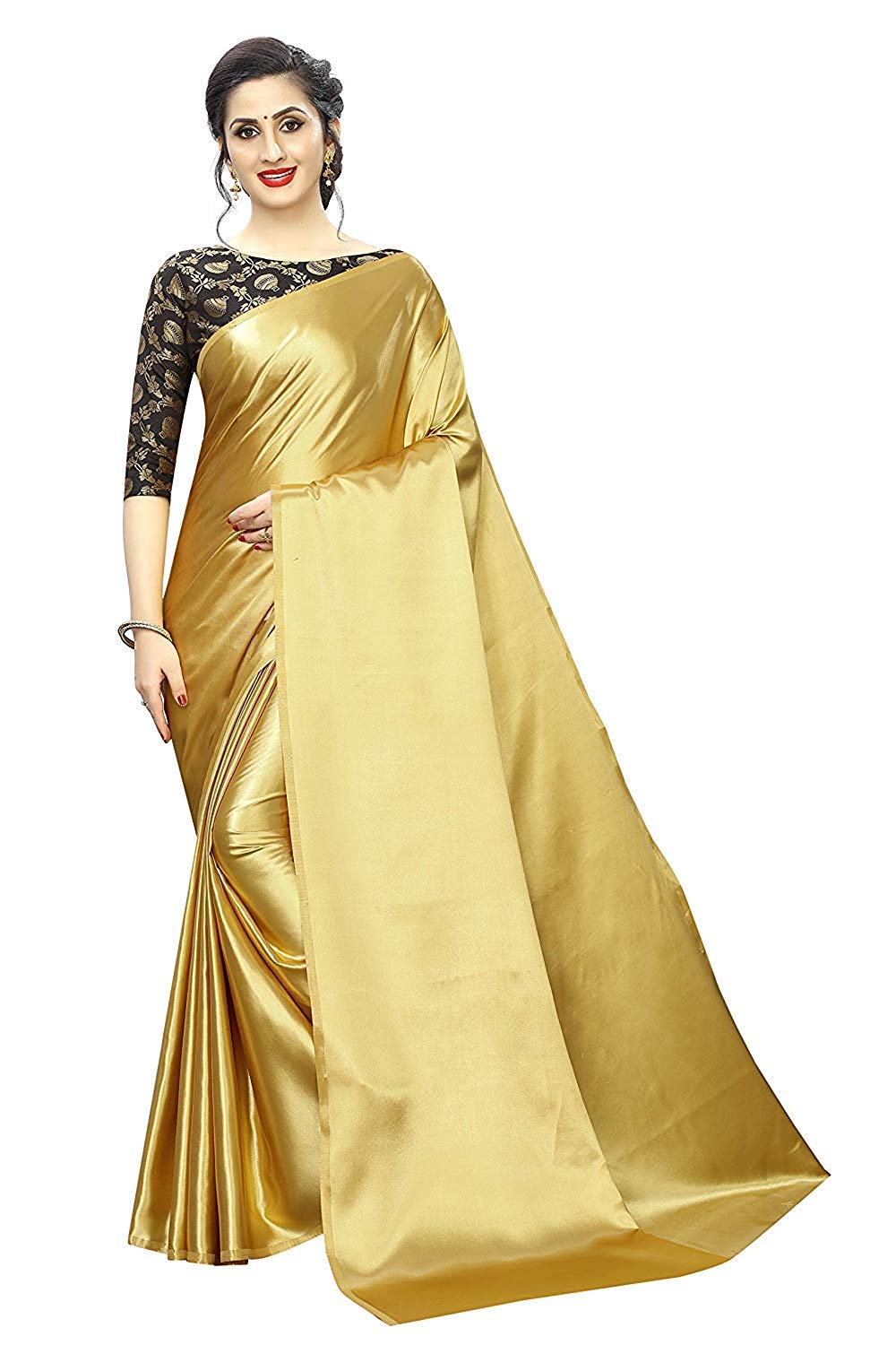 Any DesignerWomen's Jacquard Satin Silk Saree With Blouse Piece