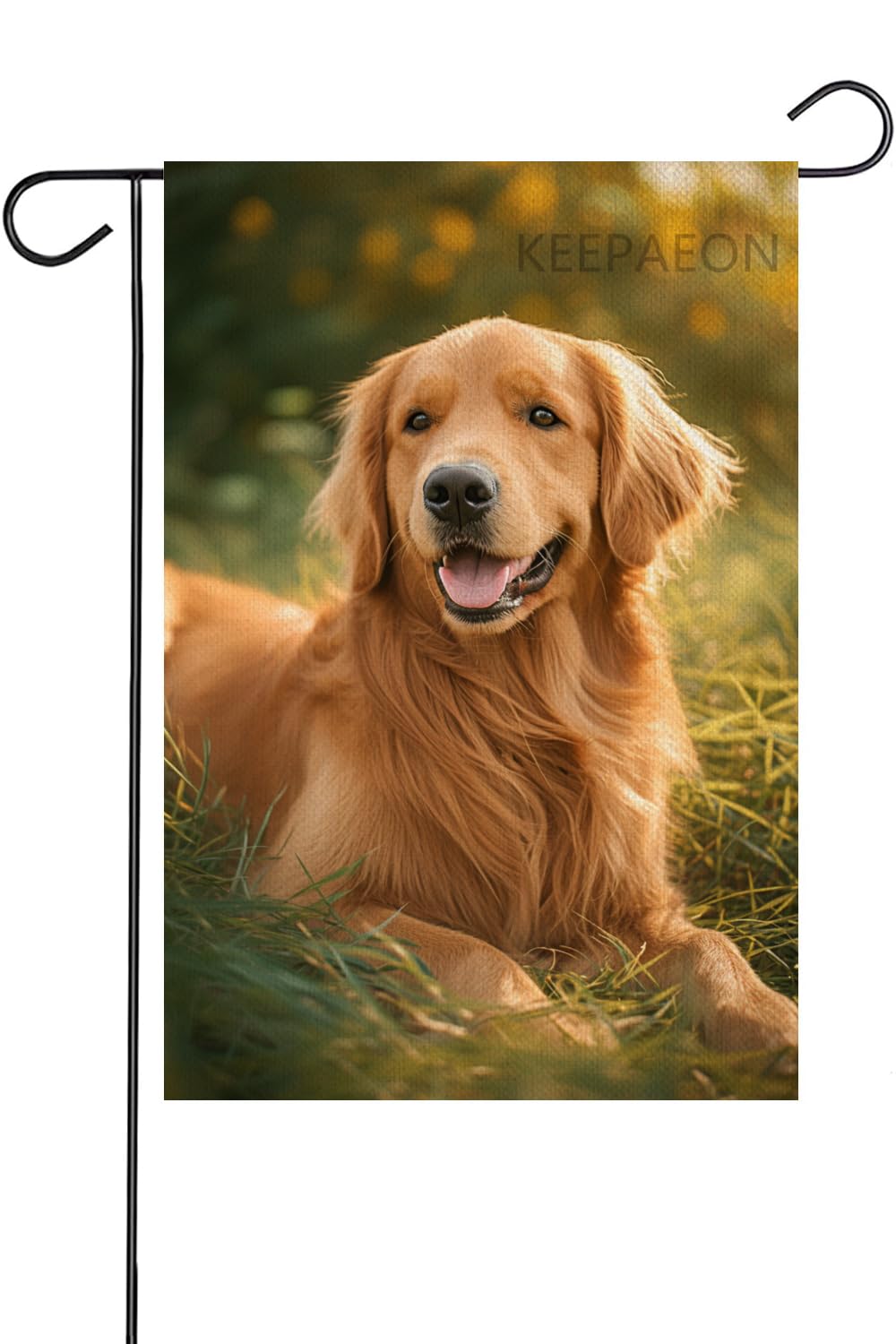 KEEPAEON Lying Golden Retriever 12x18 Inch Garden Flags Double Sided Garden Green Grass Field Flower Yard Flag Linen Banners Home Decorative Outdoor (